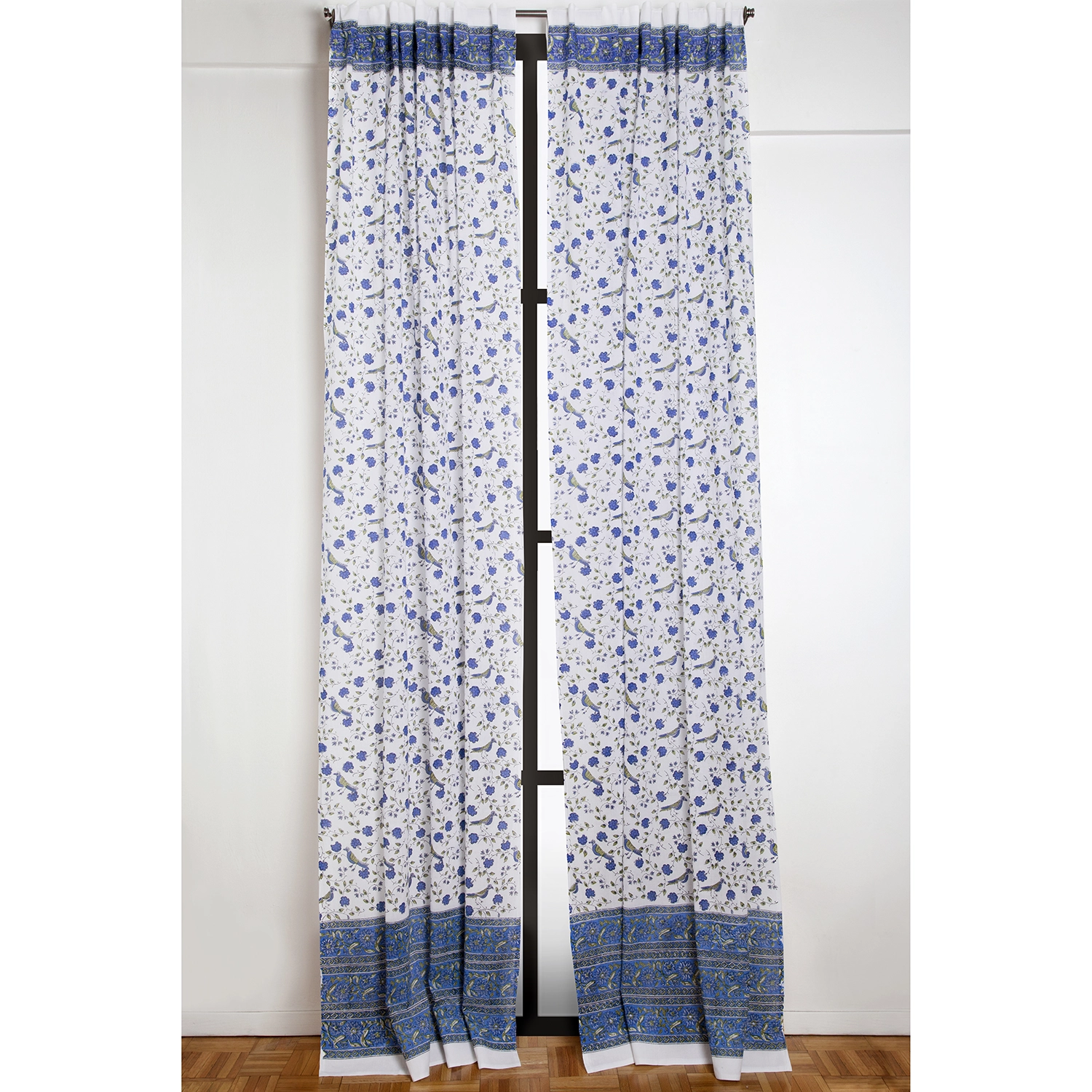 Birds on Vine Curtain - Blue